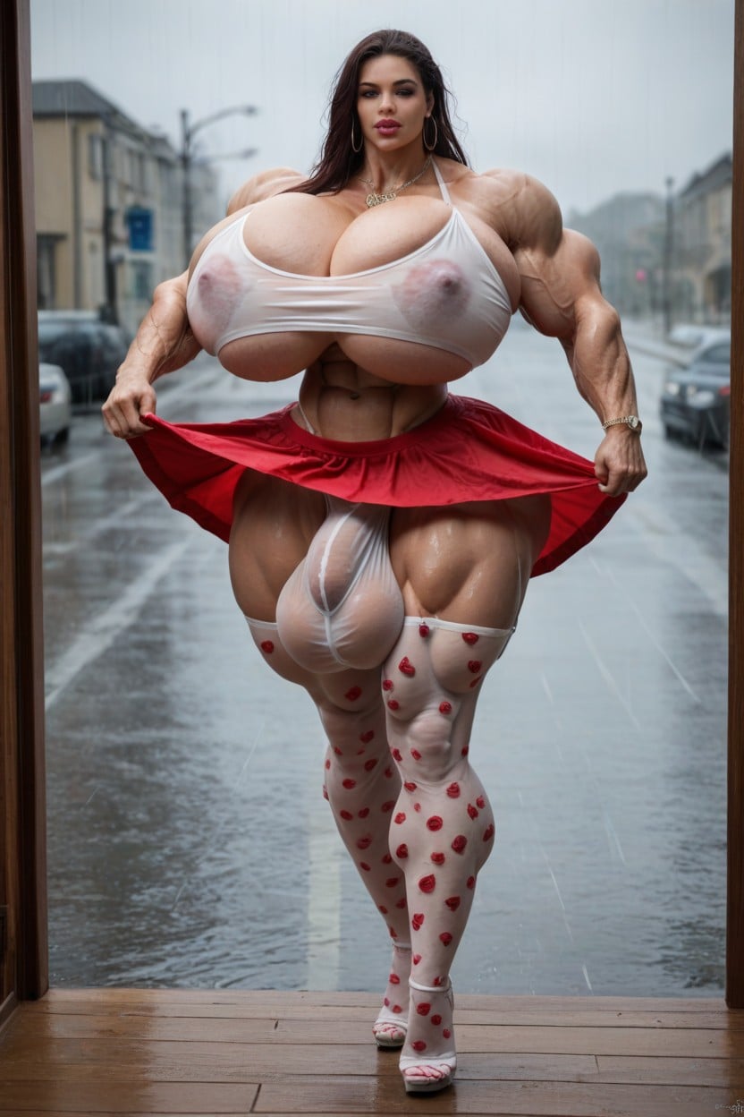 Hyper Overflowing Cleavage, Hyper Bulge, See Through Wet Panties Porno IA transsexuelle