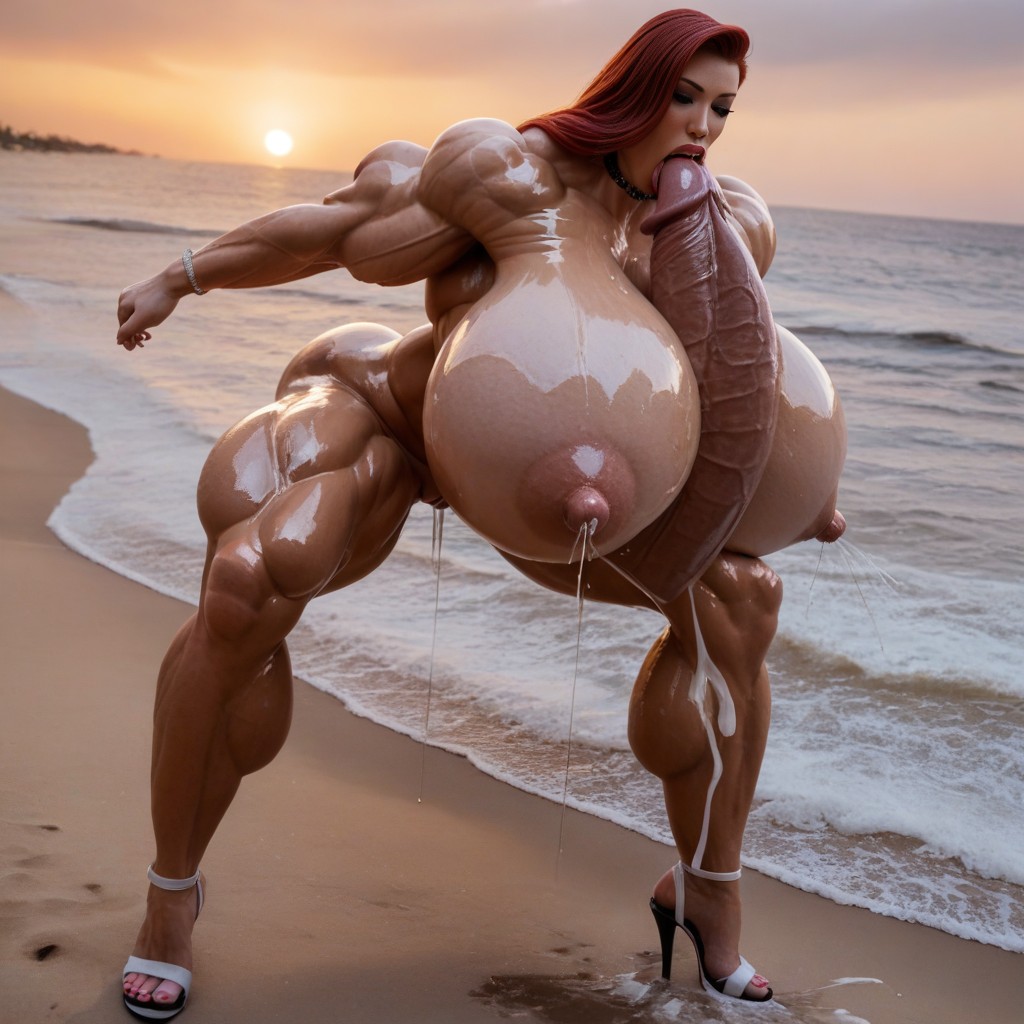 Hyper Massive Cock, Well Massive Pump Up Gigantic Enormous Saggy Perfect Mega Tits Vixen, Jacked Striated Muscle AI Porn