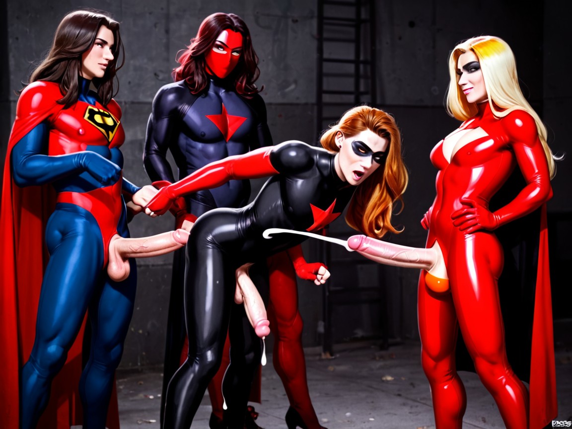 Superhero, Brunette, Exposed Chest Shemale AI Porn