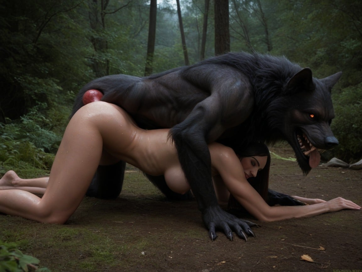 Wide Red Veiny Knotted Werewolf Cock, Stand Out Nipples, Pegging AI Porn