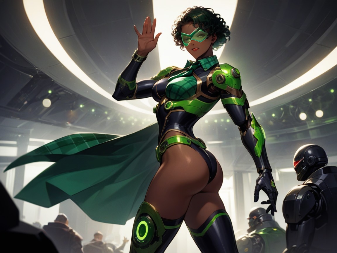 Green Plaid Domino Mask, Green Hair Ribbon, Hips Proportionate To Chest Hentai AI Porn