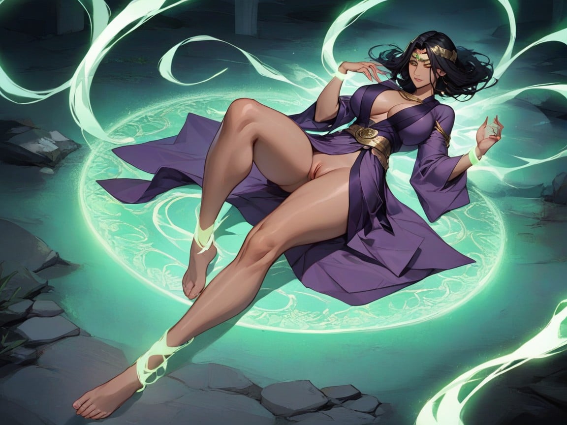 Purple Robe, Flowing Turquoise Energy Magic, Glowing Eyes AI Porn
