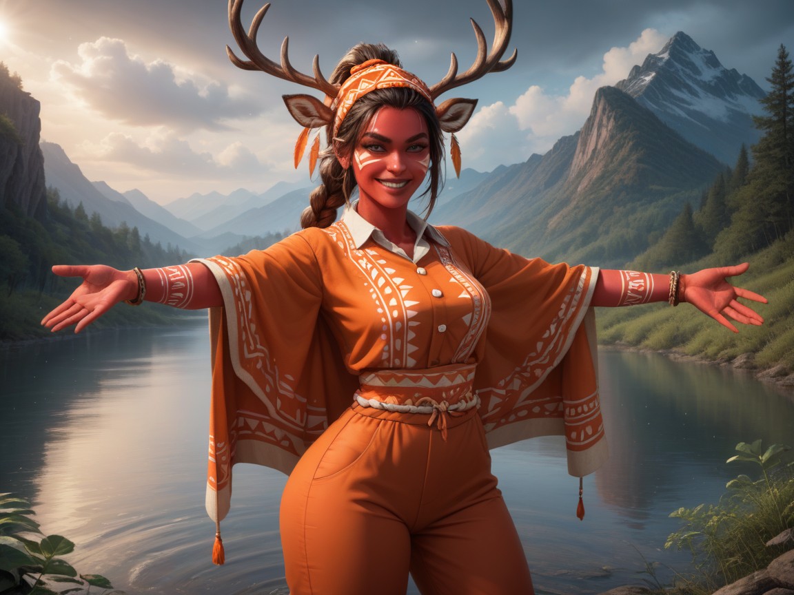 Orange Tribal Body Paint, Brown Lipstick, Rounded Hips Hentai AI Porn