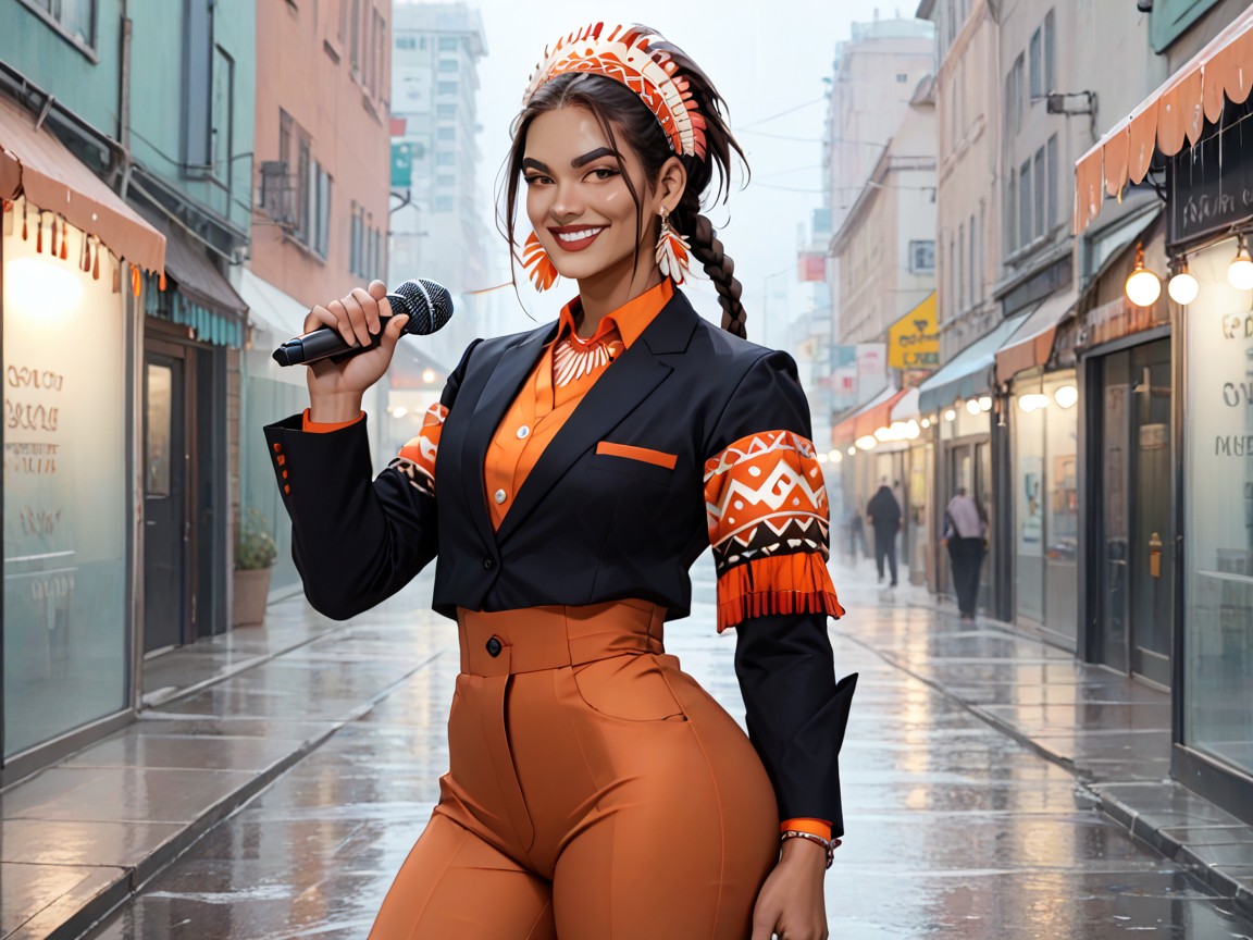 Office Pants, Small Breast, Flooded City Background AI Porn