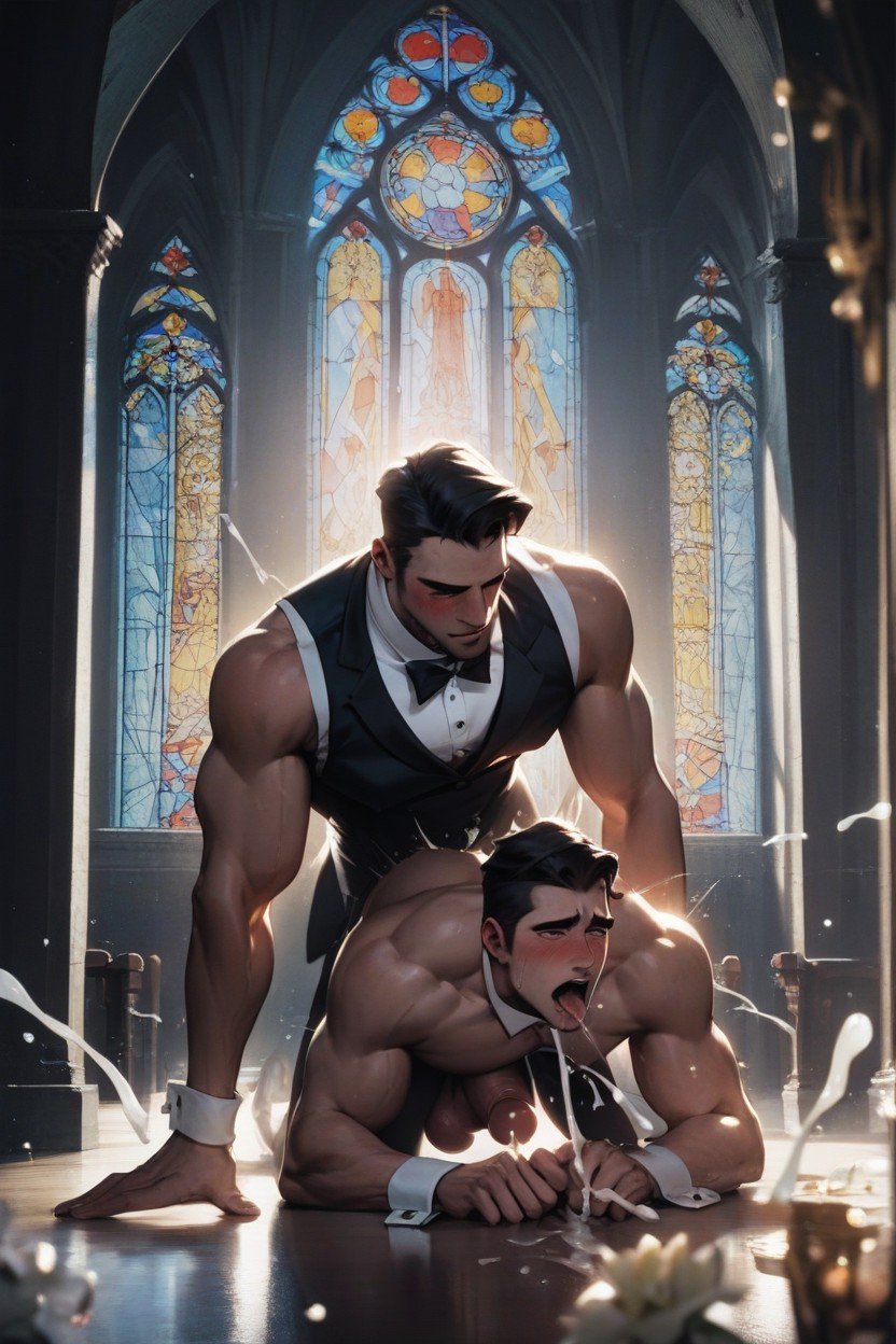 Two Men, Ahegao, Male Groom Fucked Furry AI Porn