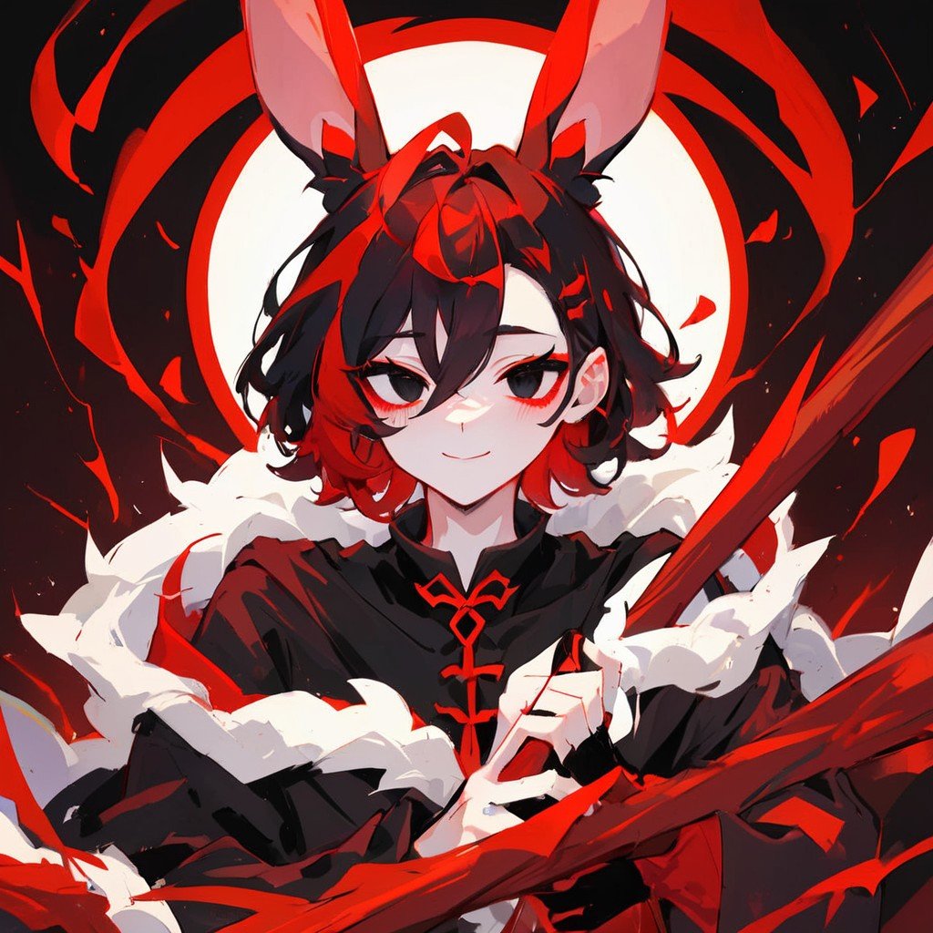 Kemonomimi Dark Red Rabbit Ears, Sly Smile, Mop Top HaircutHentai IA