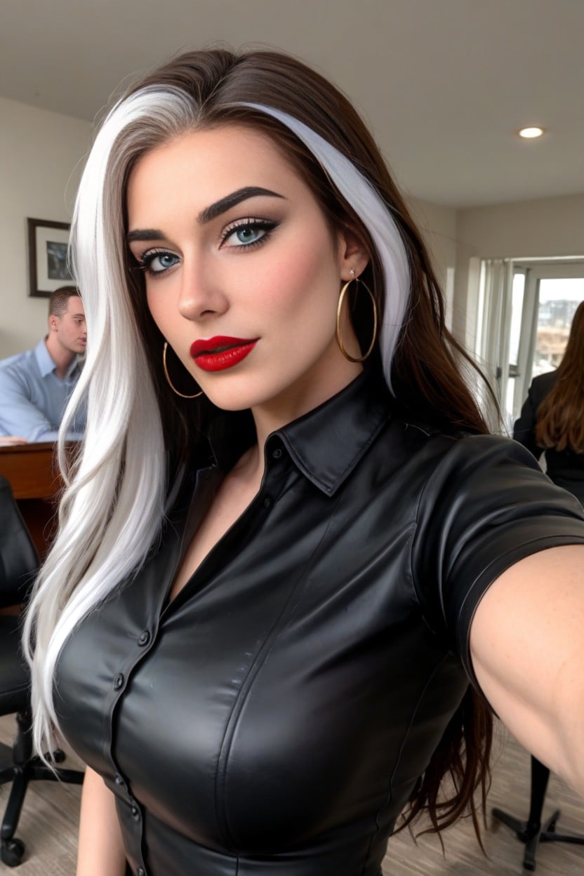 Garter Belt, Stockings, Black Latex Business Suit AI Porn