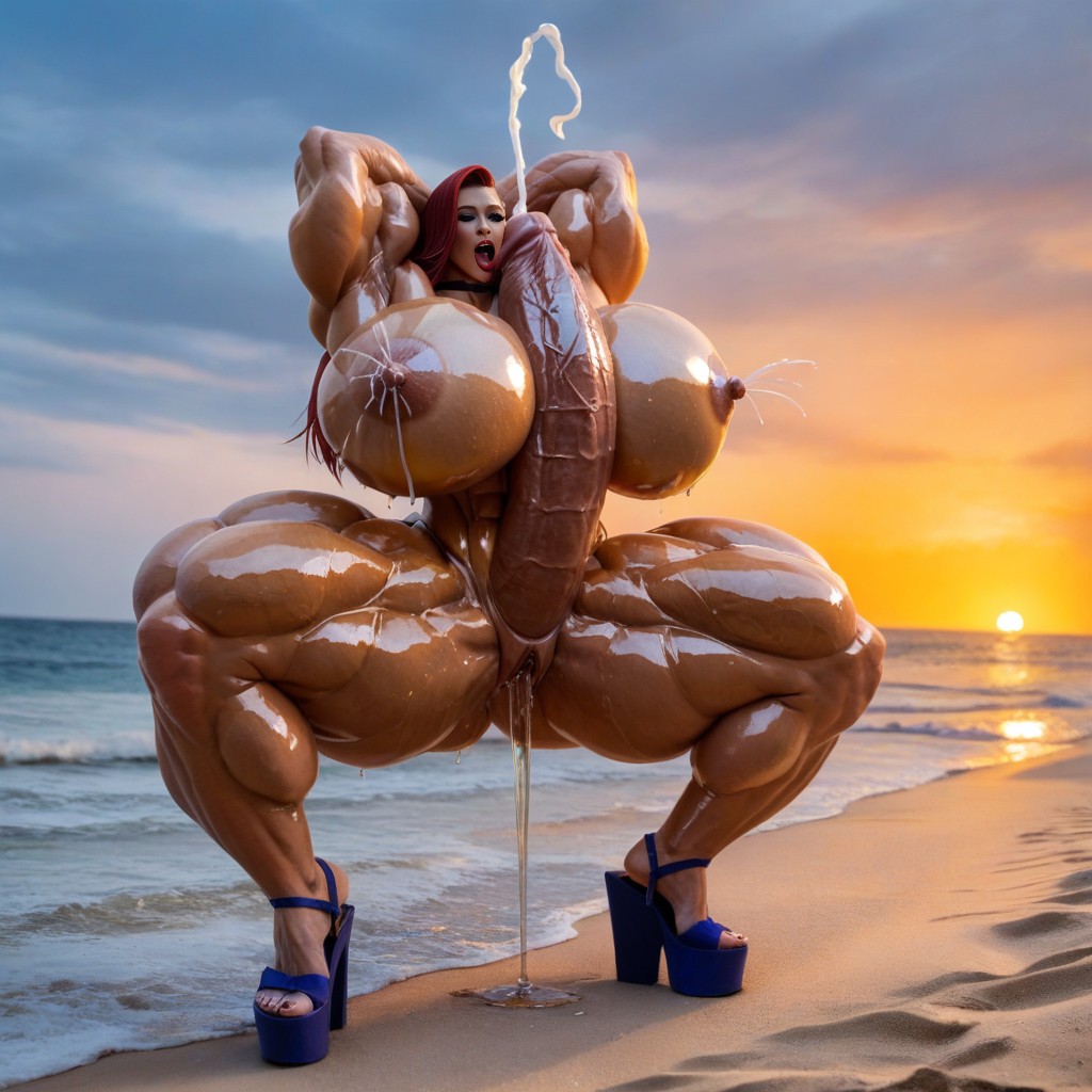 Jessica Rabbit Grips Her Ultra Mega Excessive Length Hyper Cock, Dripping Wet Shaved Pussy, Hyper Busty Heavy Fake Mega Tits AI Porn