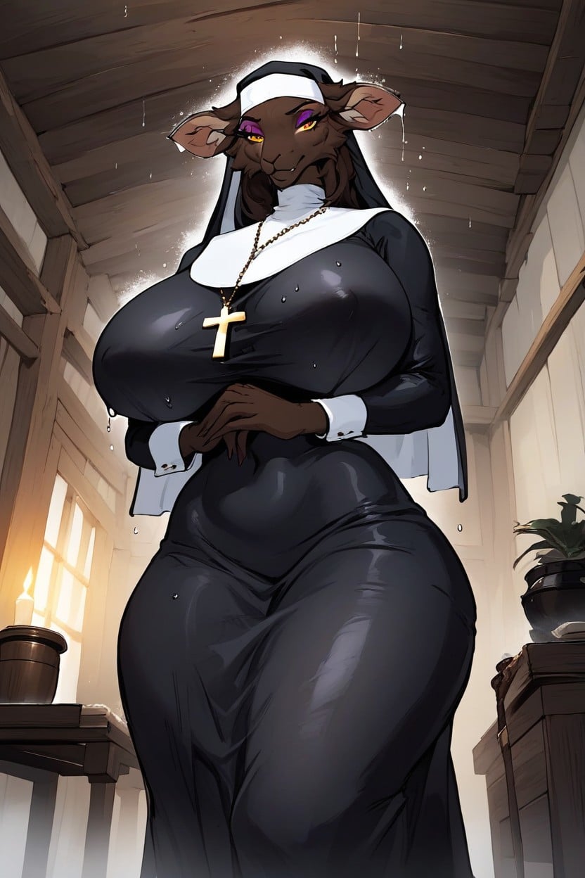 Broad Hips, Lace Nun's Cowl, Bottom Up Furry AI Porn