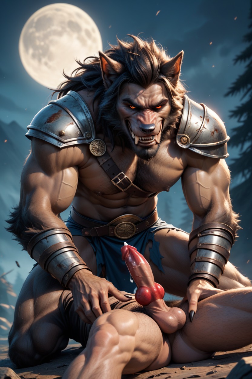 Werewolf Male Harem, Smiling Mouth Open, Happy AI Gay Porn