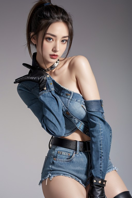 Black Leather Gloves, Skiny, Denim Material And Fabric AI Porn