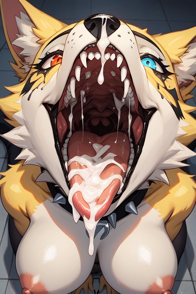 Kneeling, Top View, Yellow Fur Furry AI Porn