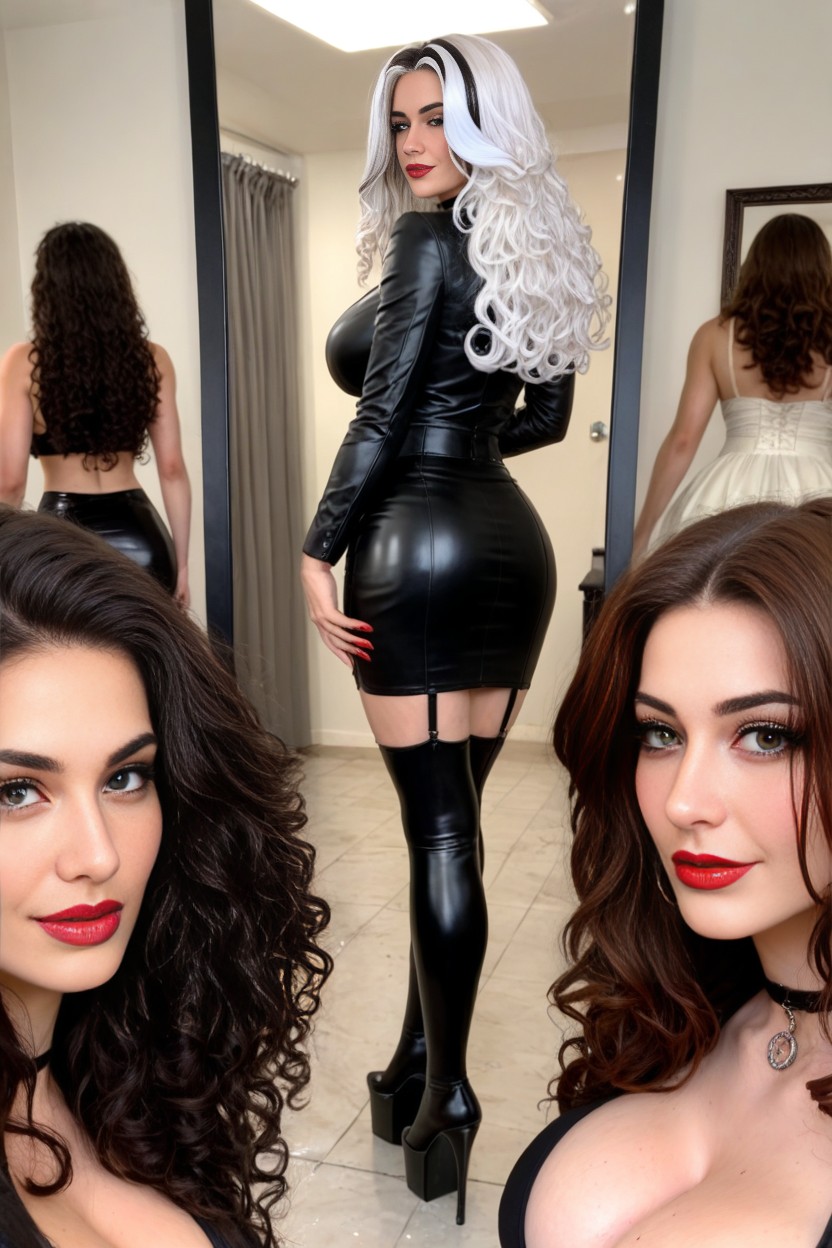 Freckles, Close Up, Black Latex Business Suit AI Porn