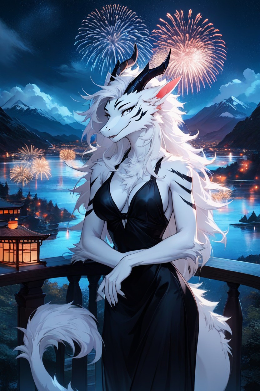 Model, Dragon Horns, Paws Furry AI Porn