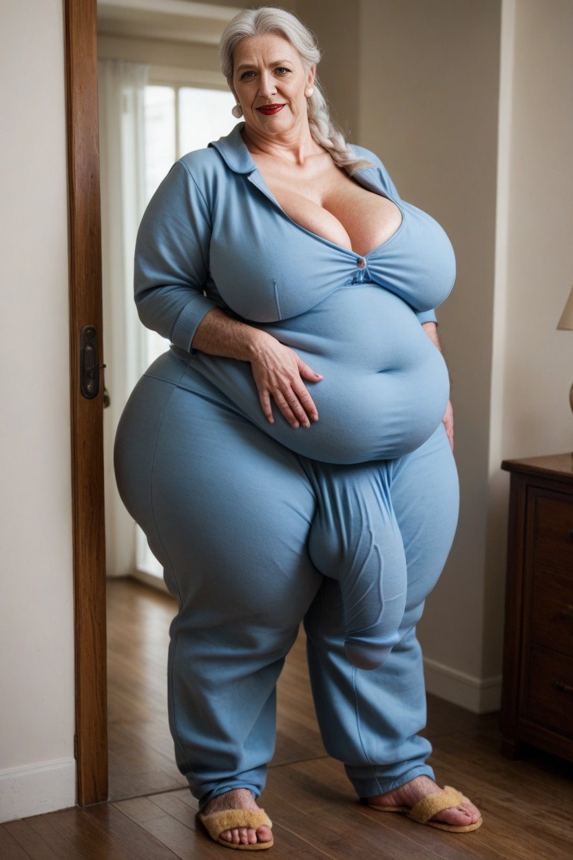 White Hair, Big Belly, Slick Hair AI Porn