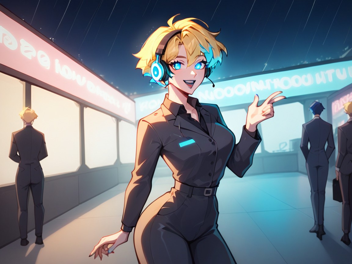 Rounded High Breasts, Sloped Shoulders, Newsroom Background AI Porn