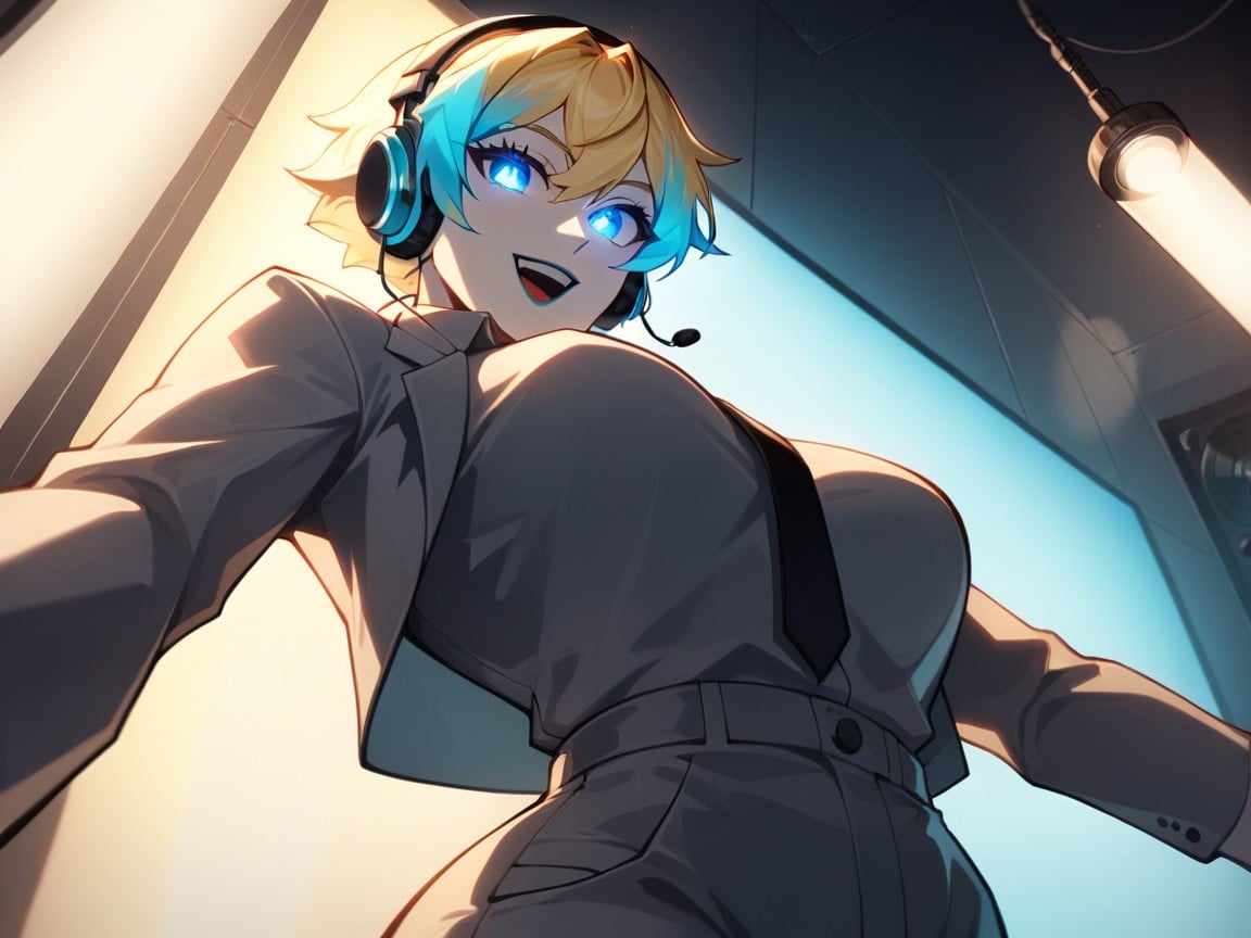 Cyberpunk City, Neon Lighting, Woman Wearing Headphones AI Porn
