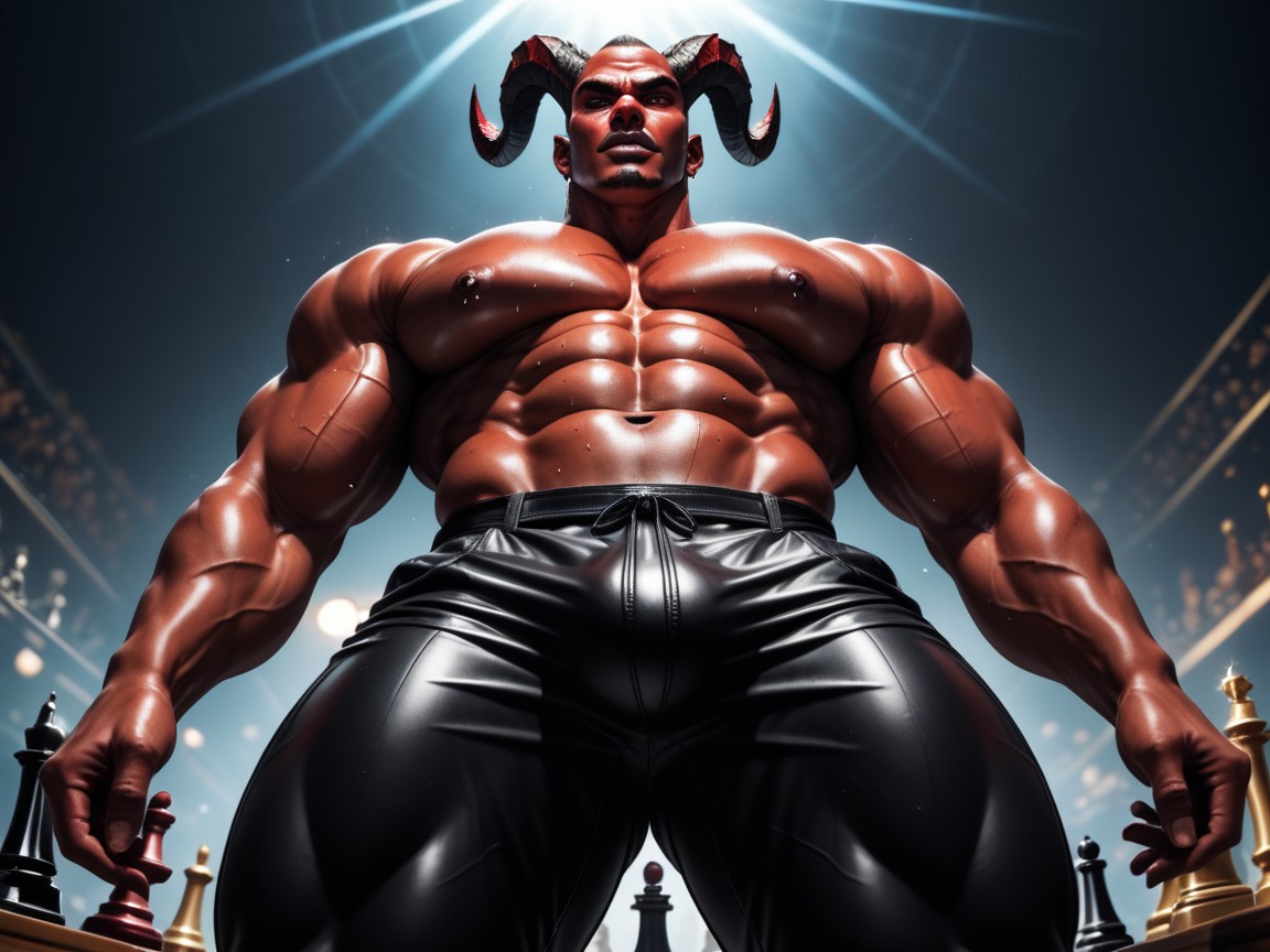 Square Jaw Line, Devil Hyper Muscular, Manly AI Gay Porn