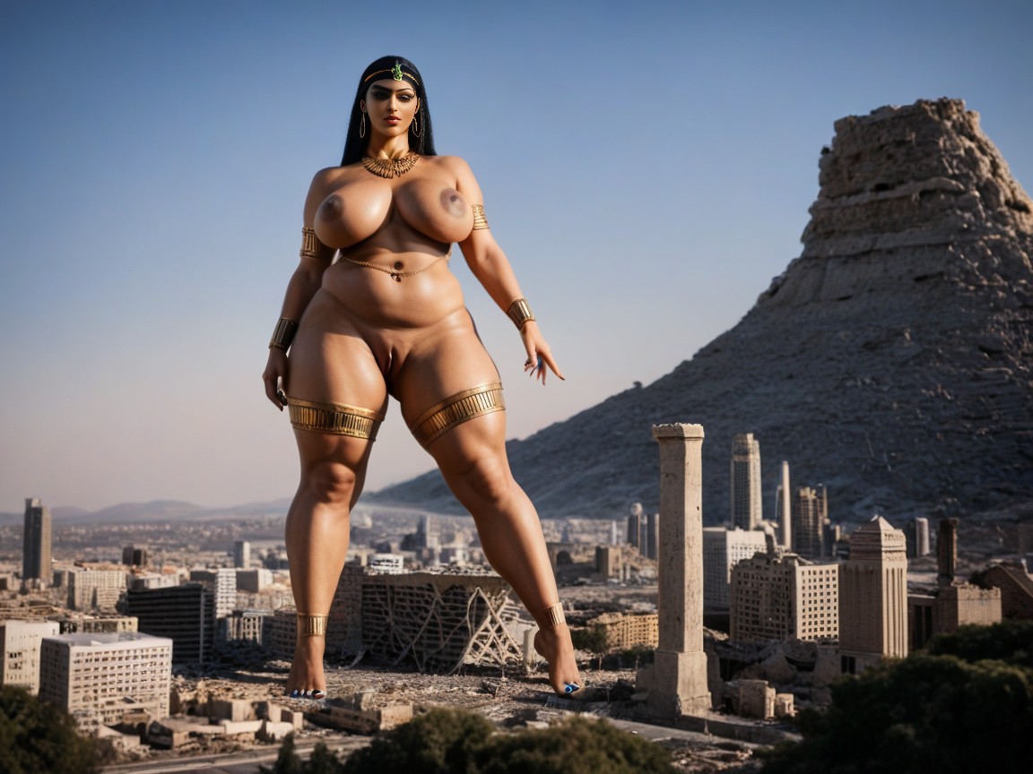 Black Straight Bob Hair, Thick Thighs, City Crushed By Foot AI Porn