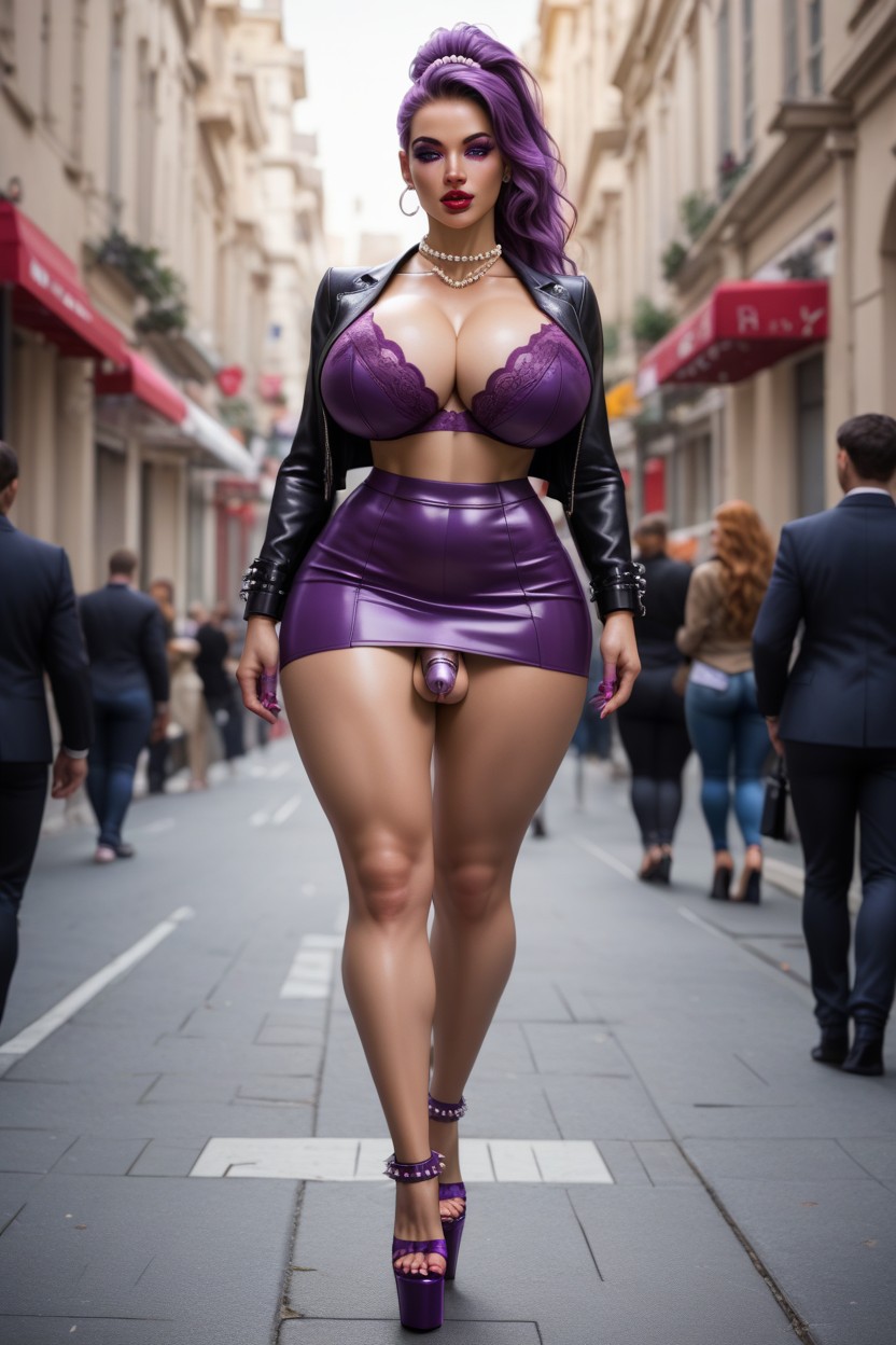 작은, Purple High Platform Heels, Eyelashes 쉬메일 AI 포르노