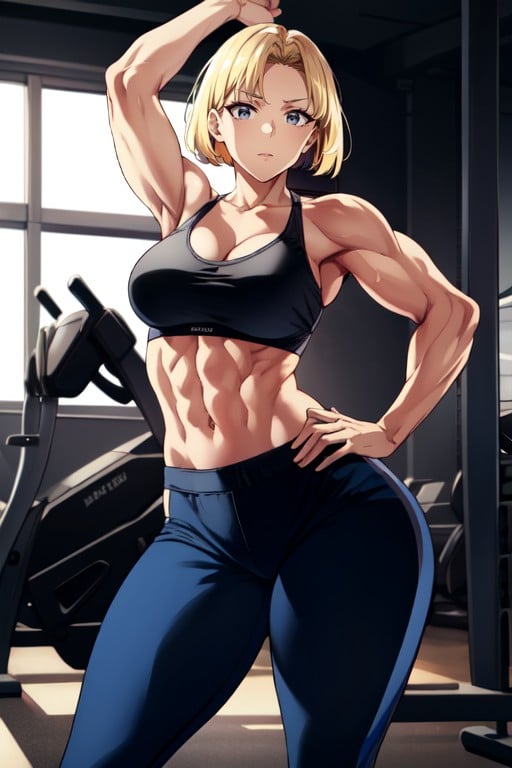 Arms Up Pose, Detailed Navel, Yoga Pants Hentai AI Porn