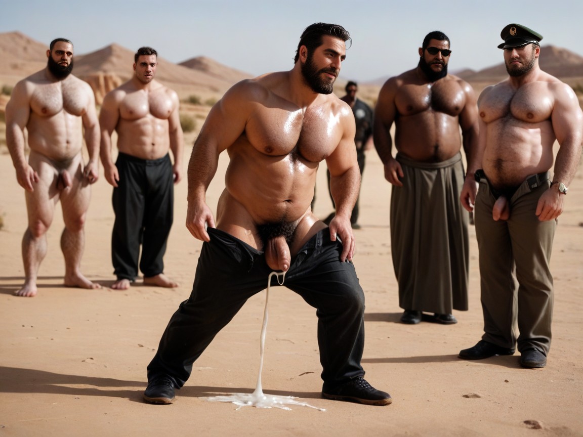 Tens Of Hairy Naked Men Running In All Directions, Desert, Hairy Back AI Gay Porn