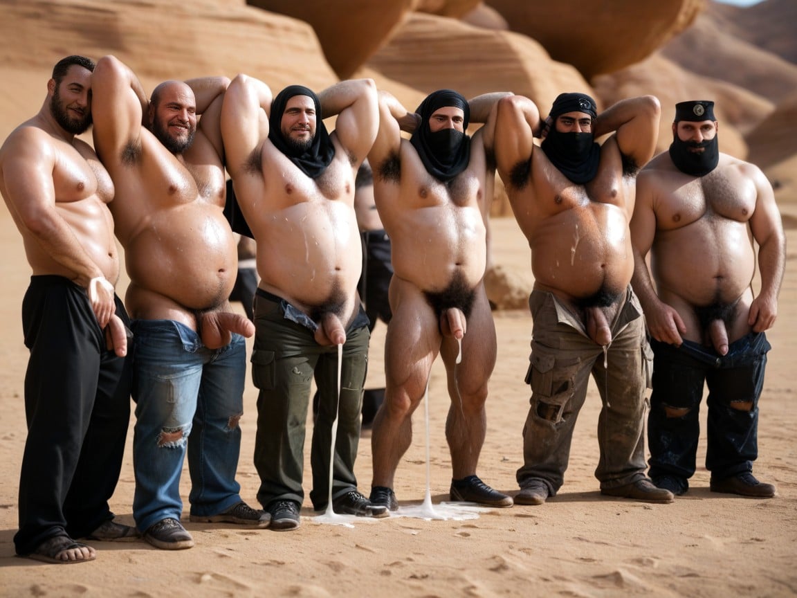 Cum Frottage, Cum Everywhere, Many Arab Guys In The Background AI Gay Porn