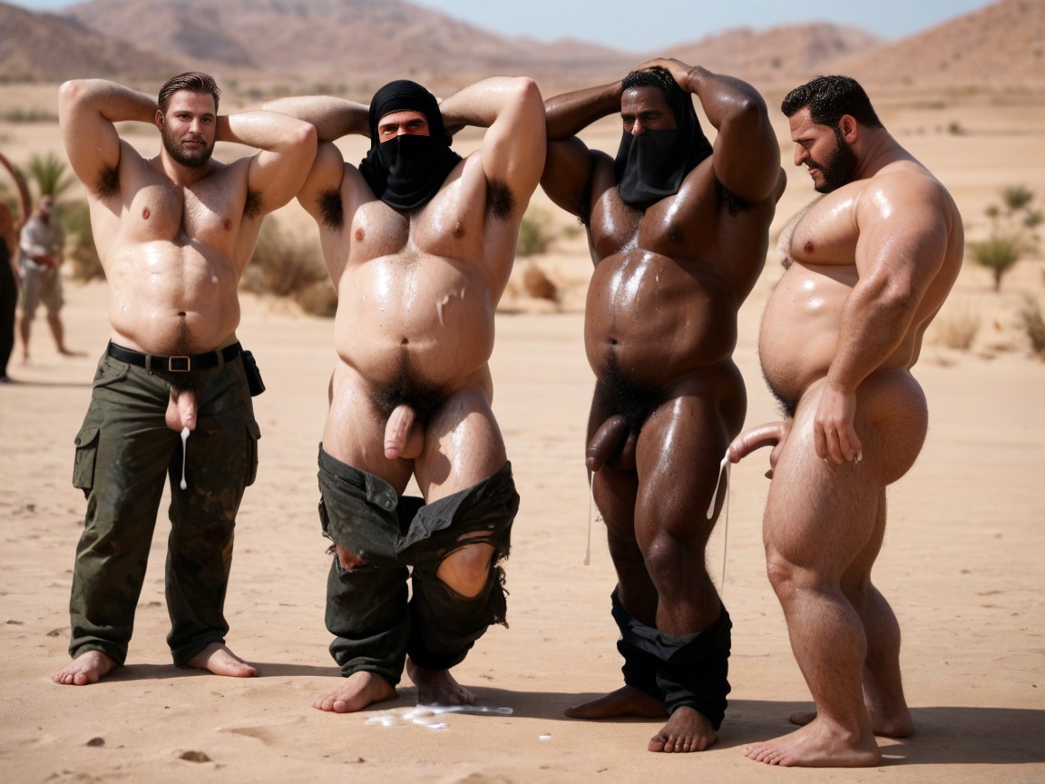 Cum Frottage, Black Headscarfs, Hairy Pubes AI Gay Porn