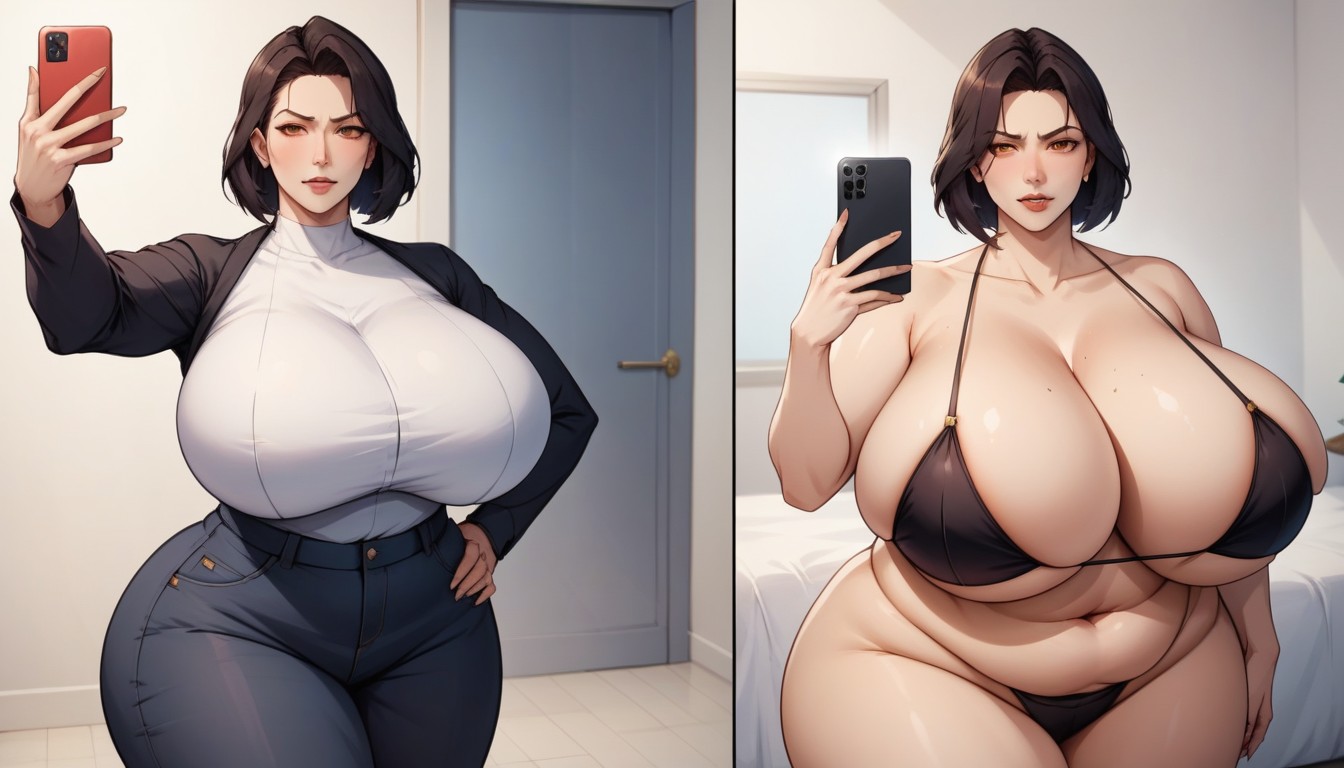 Extra Mega Plump, Selfie, Extremely Mega Extra Extra Fat Thick Feedee Woman Waifu With Thick Wide Hips Hentai AI Porn