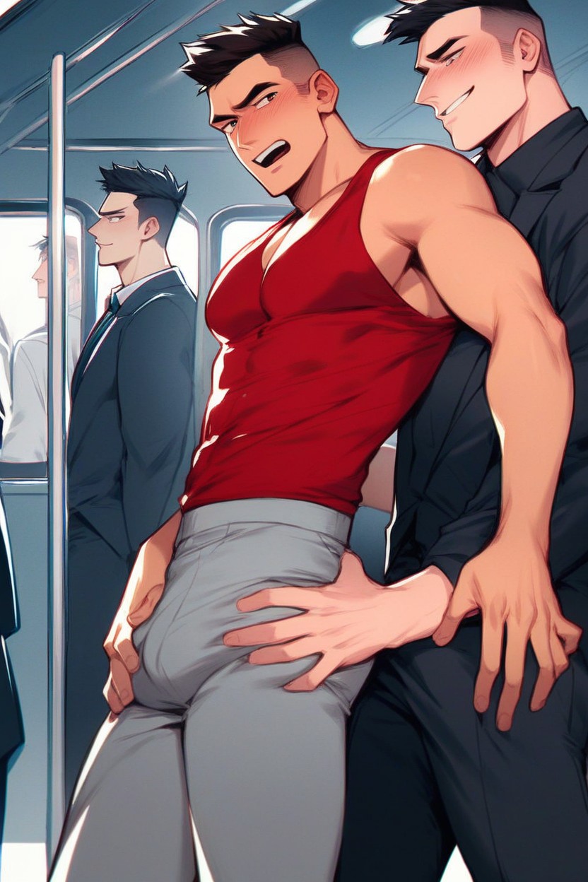 Crowded, Train, Close AI Gay Porn