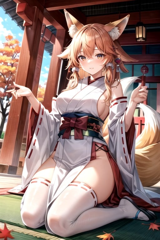 Fall, Fox Tail Grows From The Coccygeal Bone, Fox Ears Hentai AI Porn