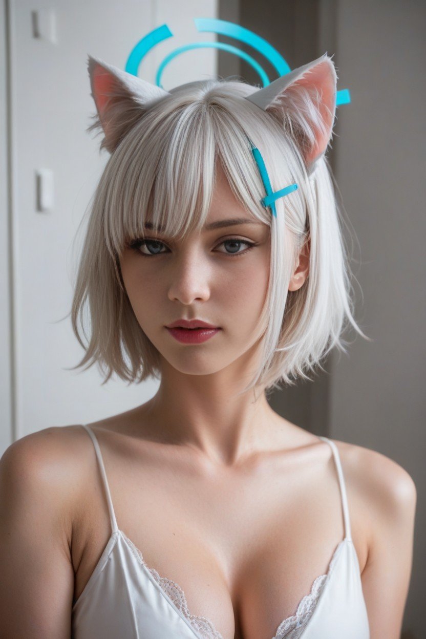 Sunaookami Shiroko From Blue Archive, Cabelo Curto, Orelhas De Gato Pornografia peluda com IA