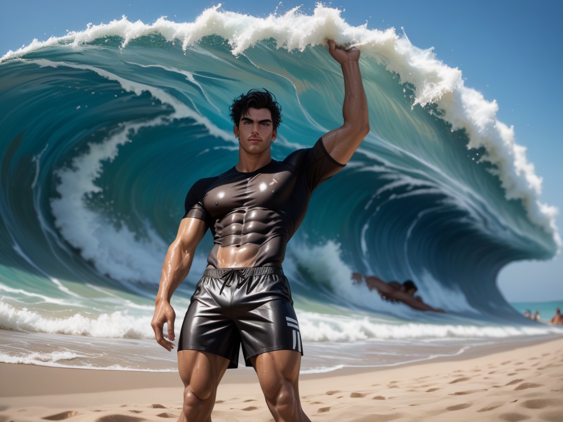 Surf Board On The Beach, Ultra High Details, Long Hair AI Gay Porn