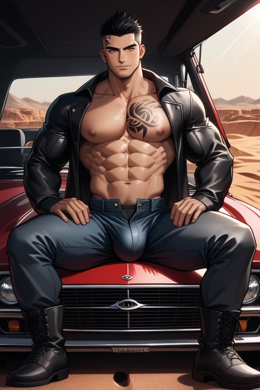 Square Jawline, Slick Black Hair, Slicked AI Gay Porn