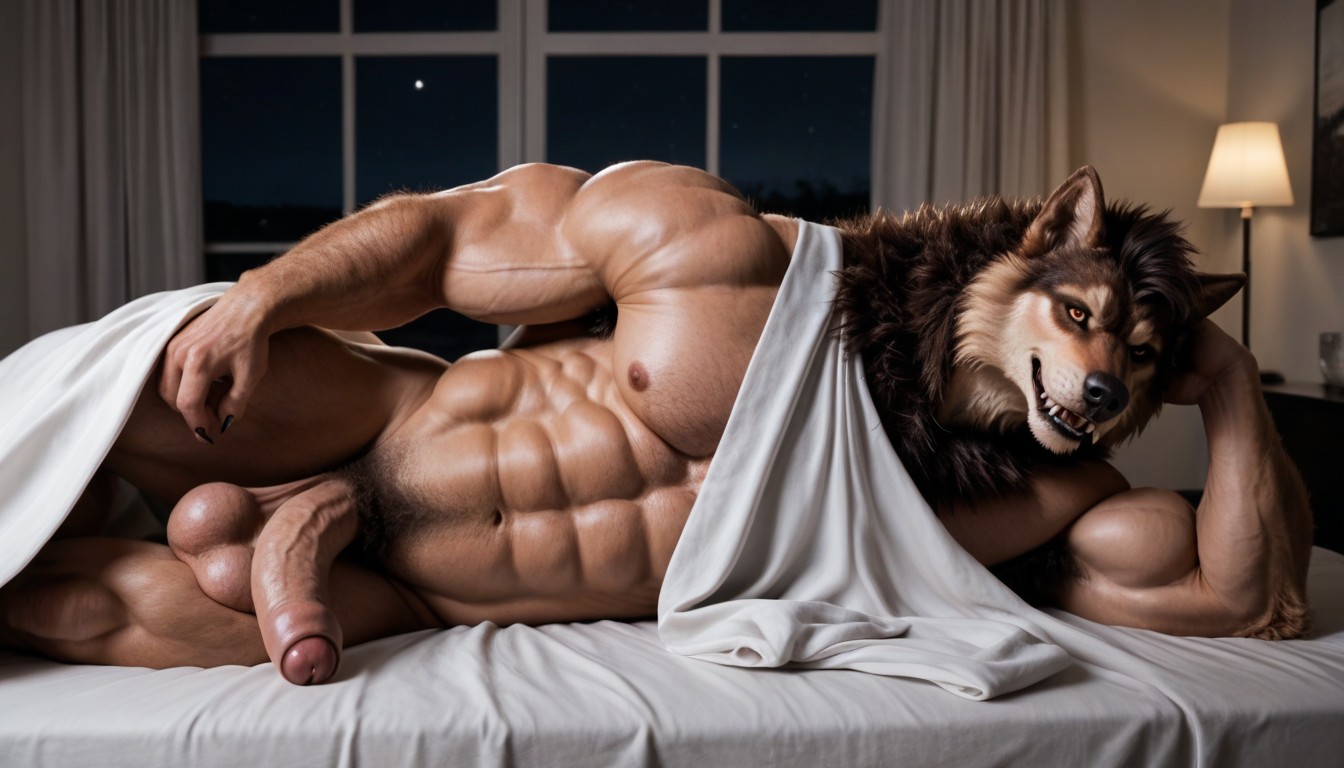 Saggy Balls, Laying On Side, Werewolf AI Gay Porn