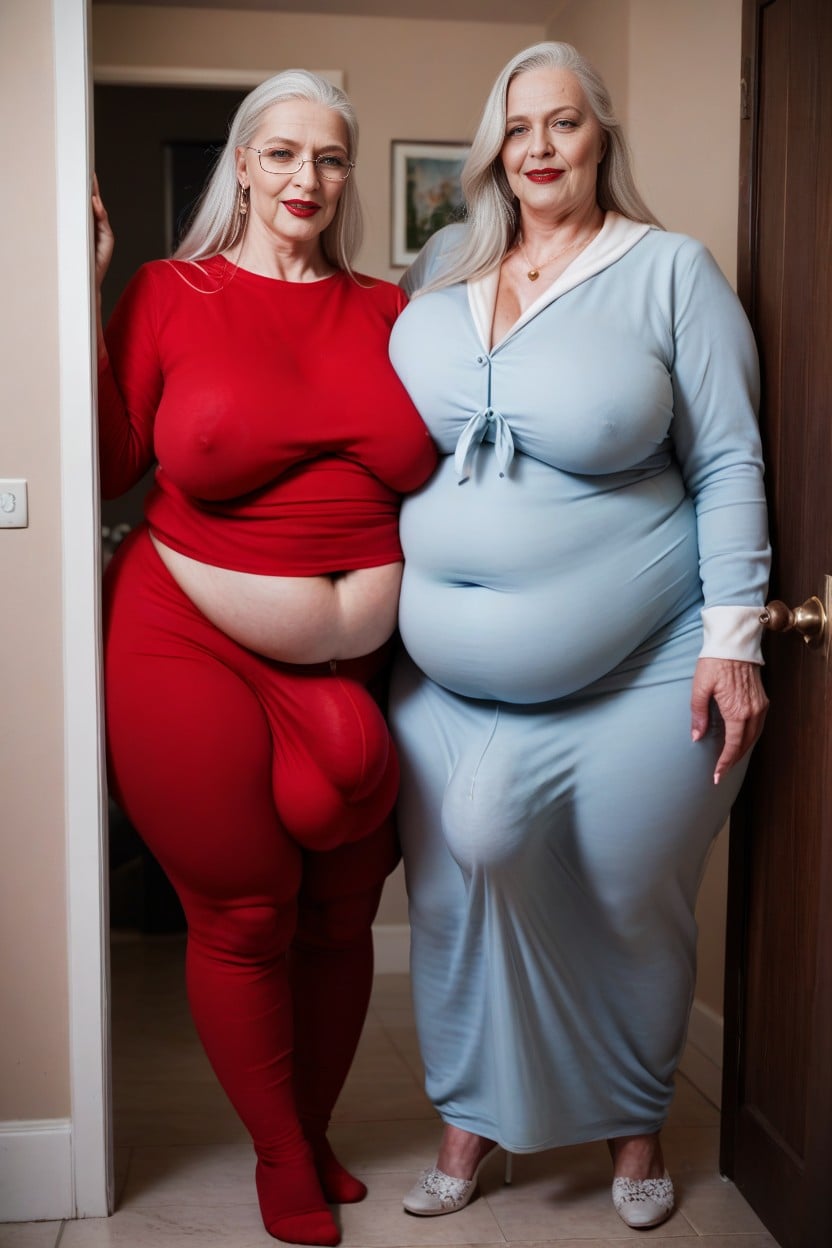 White Hair, Standing, Obese AI Porn