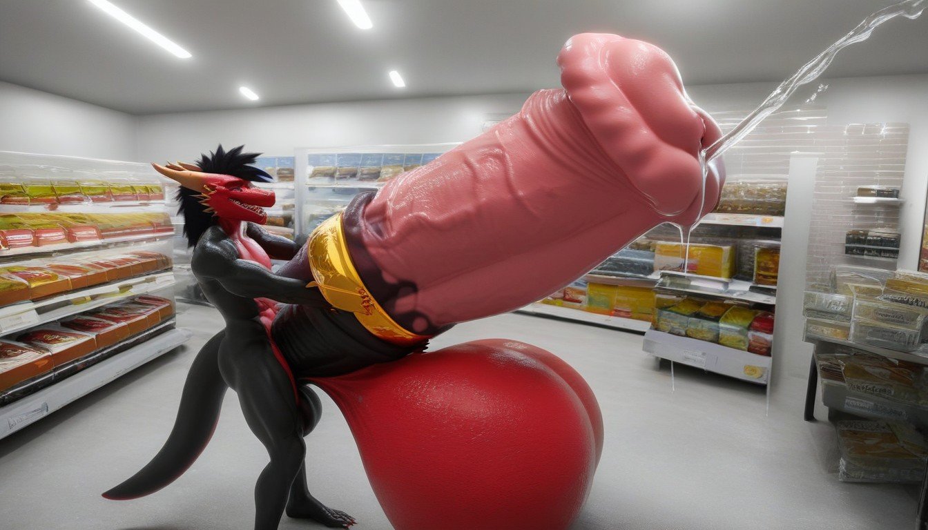 Hyper Cock Transformation, Lots Of Precum, Side View Furry AI Porn