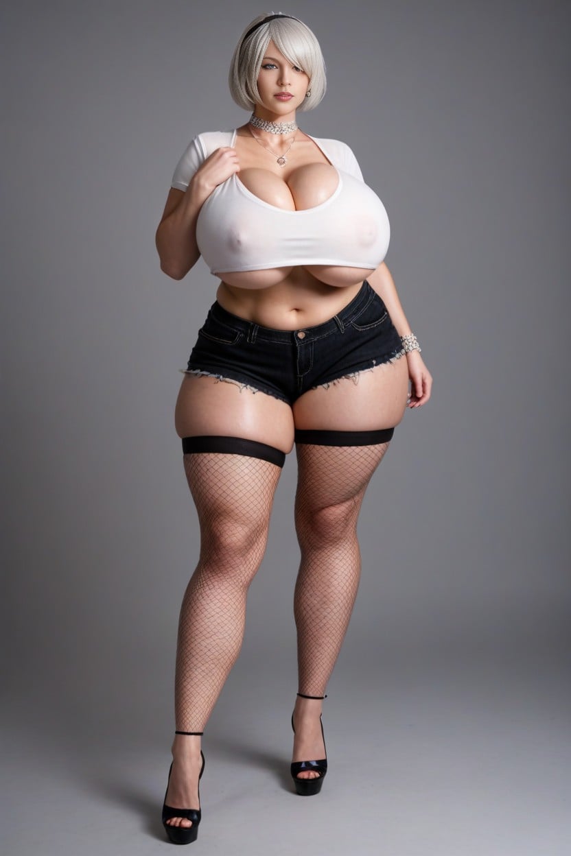 Long Diamond Necklace, White Hair, Yorha B From Nier Automata AI Porn
