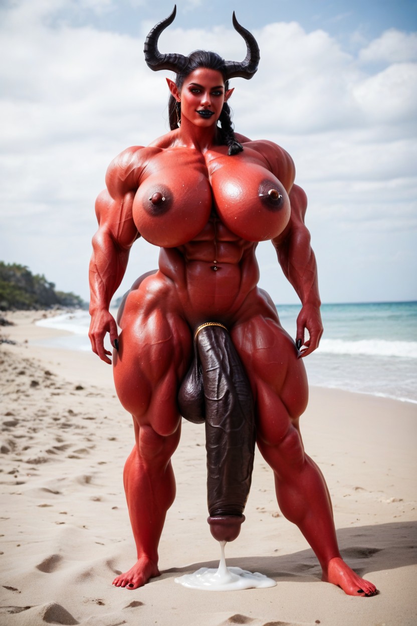 Big Black Horns, Thick Thighs, Wide Hips Shemale AI Porn