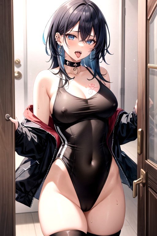 Jewelry, Blue Tongue, Looking At Viewer Hentai AI Porn