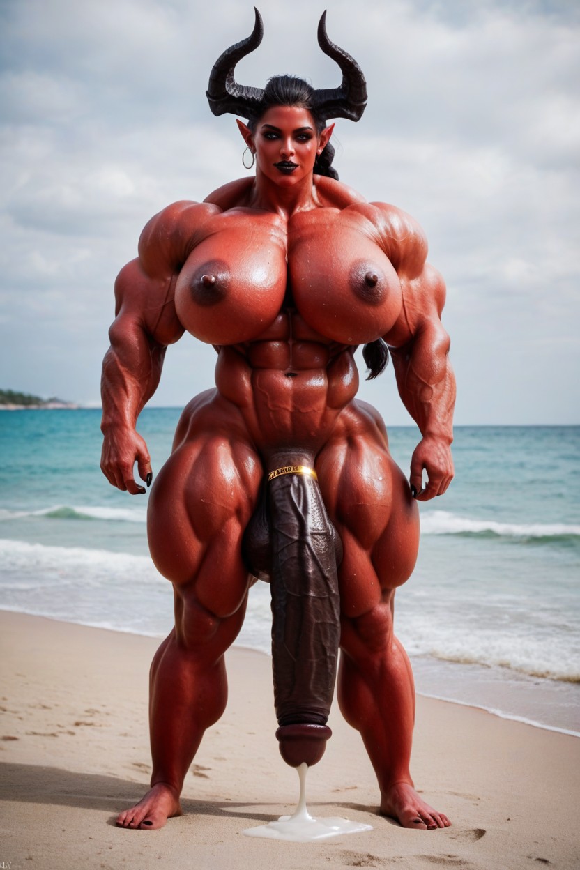 Gigantic Shoulders, Red Skin, Musculosa Porno shemale IA
