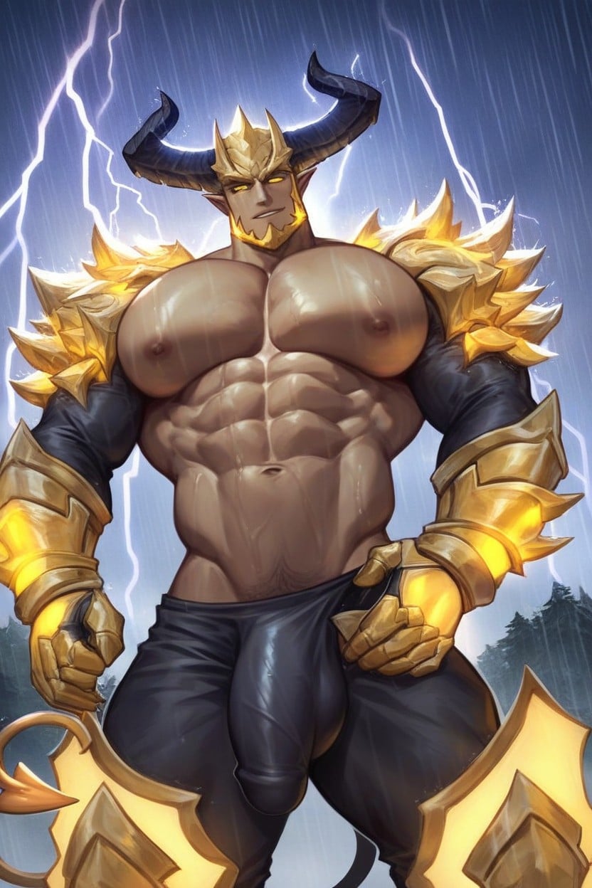 Demon Horns, Massive, Well Defined Body AI Gay Porn