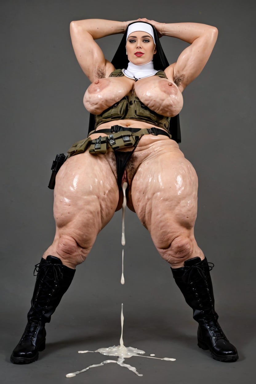 Green Camouflage Clothing, Ripped Panties, With Pistol In Hand AI Porn