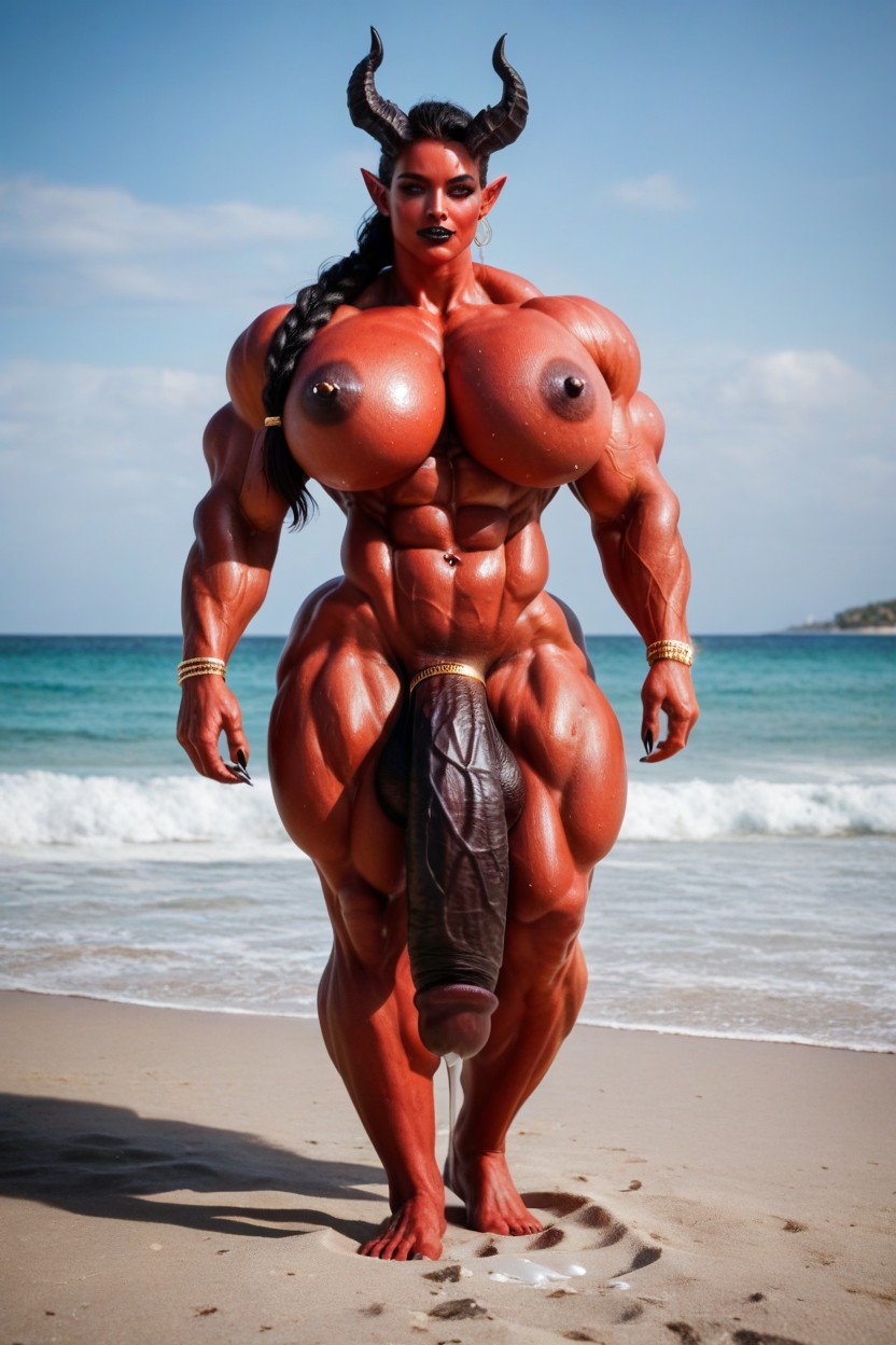 Full Body View, Toned Muscles, Elf Ears Transfrau KI-Porno