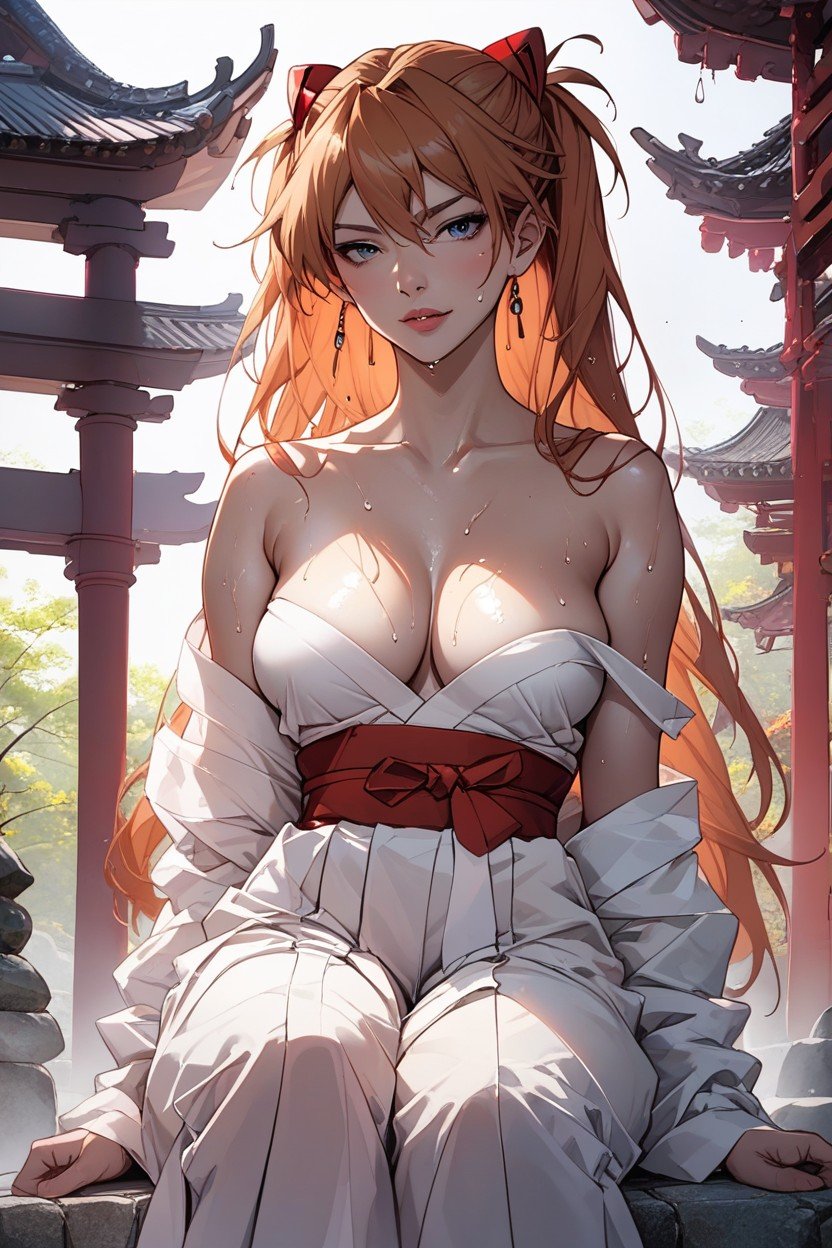 Lower Half Of Hakama Is Red, Sitting Down, Night Hentai AI Porn