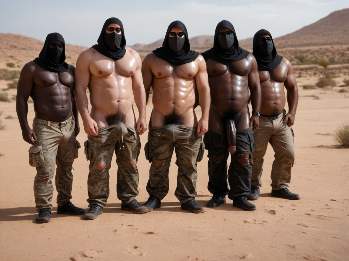 Hairy Belly, Hairy Chest, Hyper Pubic Hair Twenty Guys At The Background AI Gay Porn