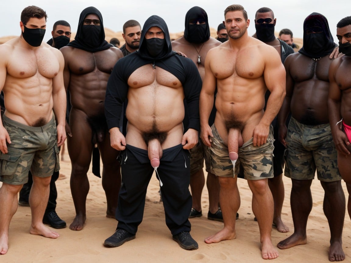 Pubic Hair, Hyper Pubic Hair Twenty Guys At The Background, Wide Angle AI Gay Porn