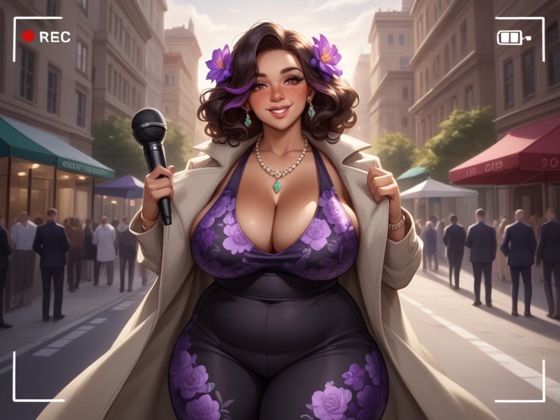 Purple Flowers In Hair, Extremely Large Ass, Freckles All Over Body Hentai AI Porn