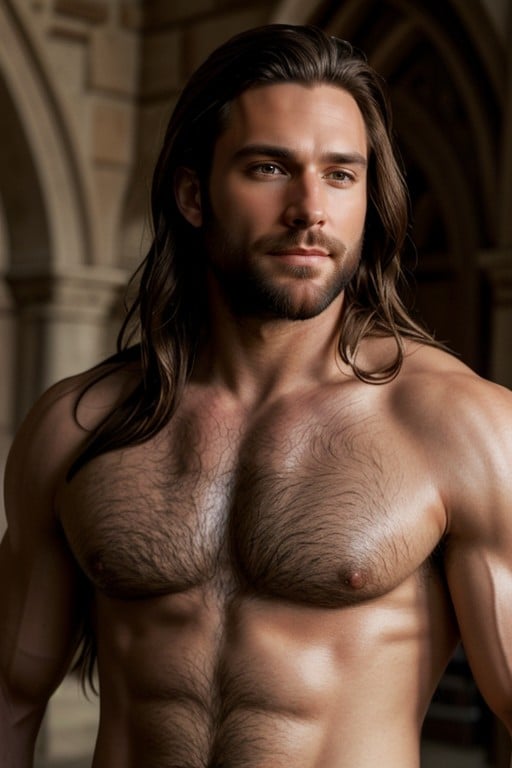 Long Brown Hair Muscular Masculine Human Male, Background Castle, Long Brown Hairsites.postSEOTitles