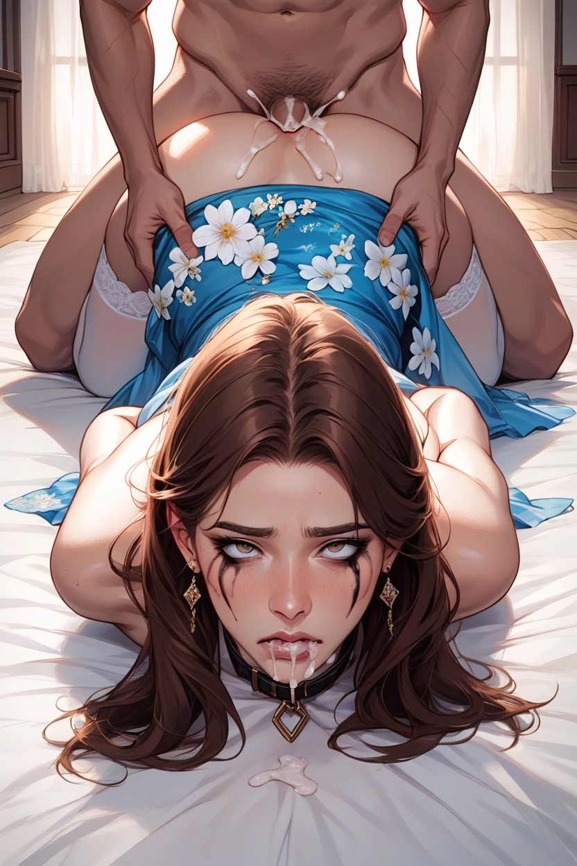 Cum In Her Mouth, Collar Restraints, Wide Eyes AI Porn